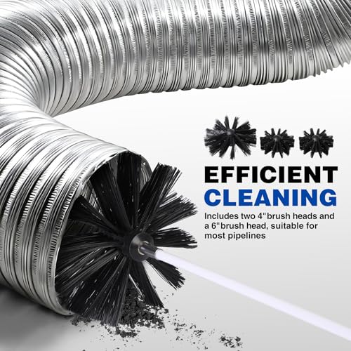 REDCAMP 33.6 Feet Chimney Sweep Kit, Dryer Vent Cleaner Kit with 25 Flexible Rods, 4/6 in Brush Heads for Easy Cleaning, Chimney Cleaning Kit for Efficient Fireplace Sewage Pipe Maintenance - Thumbnail 2