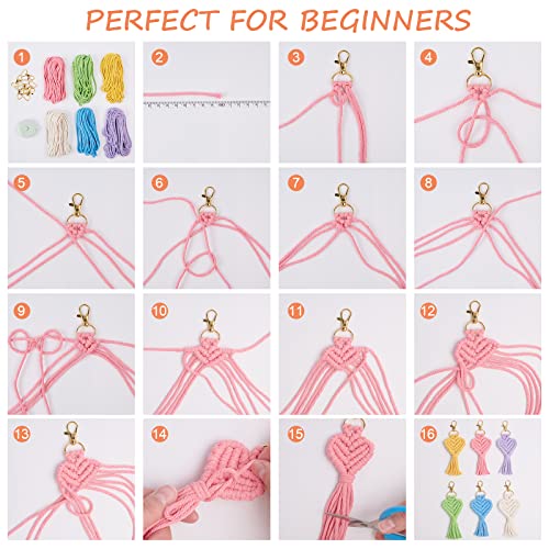 Freebloss 6 Set Creative Heart Macrame Keychain Kit Tassel Keychain For Bag Macrame Keychain Diy Kits For Beginners Macrame Heart Keychain Kit For Kids Adults #TOP3