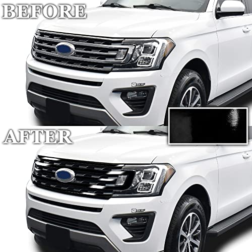 Image of BOGAR TECH DESIGNS for Ford Expedition 2018-2021 Front Grille Chrome Delete - Precut Vinyl Overlay Kit, Gloss Black Blackout Trim