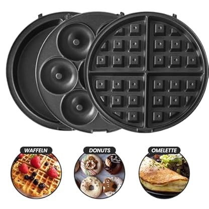 SUPERFLEX 3-in-1 Waffeleisen Rund Multifunktion Snack Machine mit 3 auswechselbaren Backplatten für Waffel, Donut, Omelette, Antihaftbeschichtung 600W – Bild 7