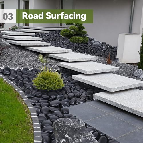 Image of Pulovin 20 lbs Black Stones for Plants Indoor, 3-4 Inch Decorative River Rocks for Plants, Flower Pots, Vase, Polished Garden Stones for Outdoor Landscaping, Walkways, Yard