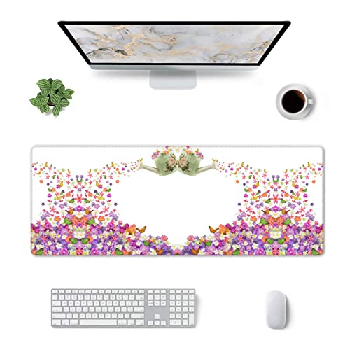 Tapis de souris de jeu XXL pour bureau fleuri et élégant