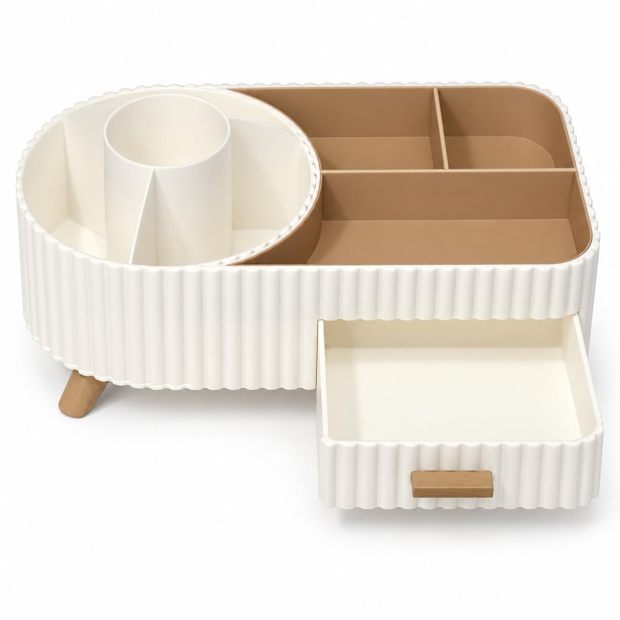 Bellatonni Organizador de Maquillaje Giratorio Beige con Cajón