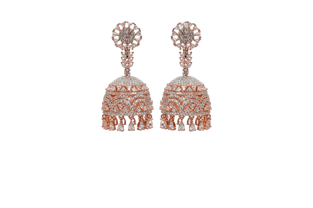 Mahavir Silver Point | Rose Gold Cubic Zircon Traditional Jhumka Earrings for Women and Girls