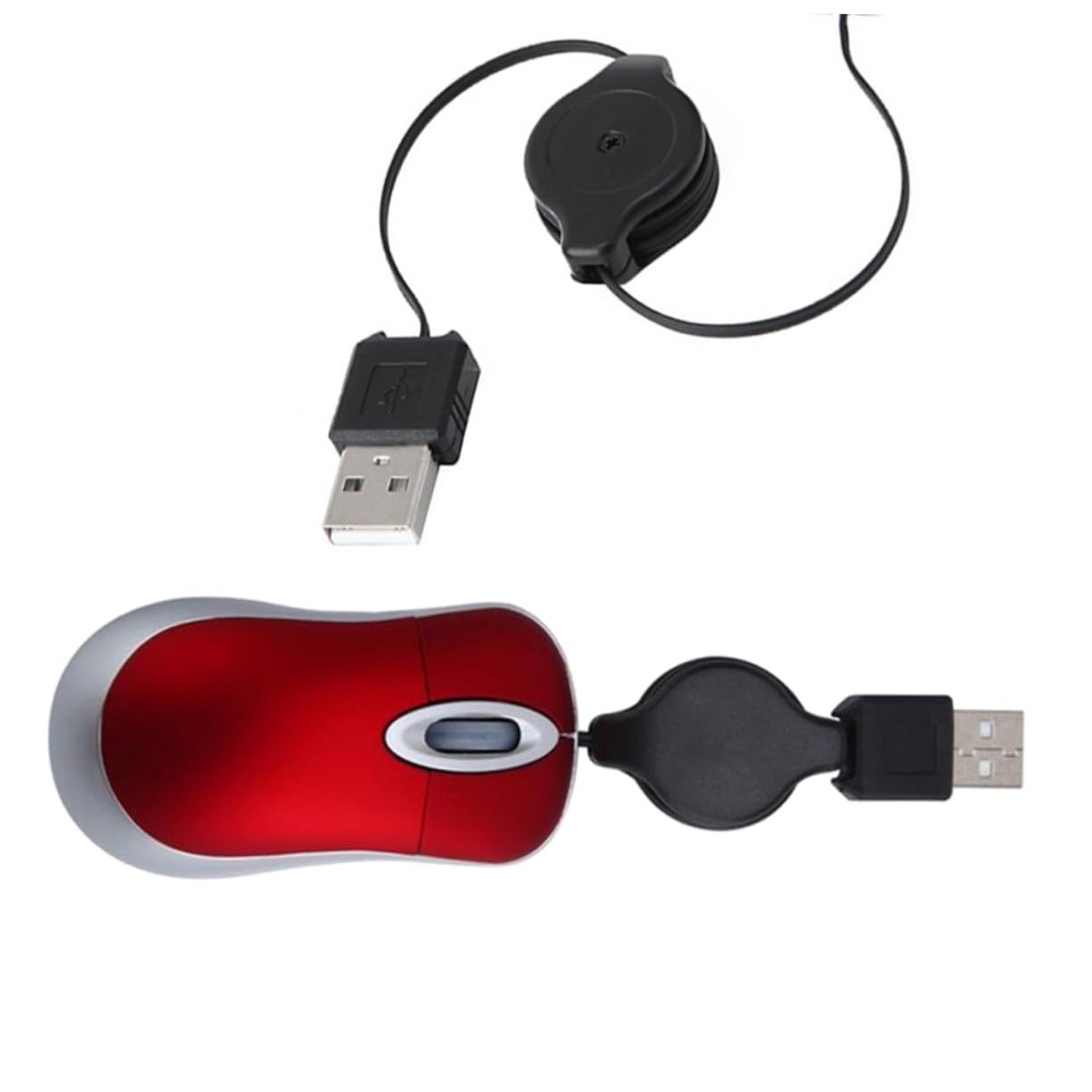 Mini Retractable Cord Optical Mouse Compact Plug and Play USB Wired Mouse Ergonomic Design for Laptop Notebook Pc