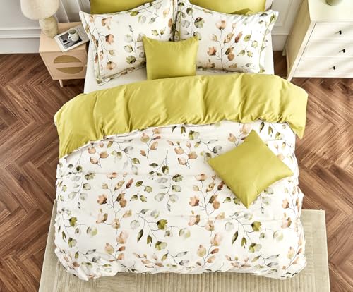 Image of SLEEPBELLA King Size Duvet Cover Set with Button Closure -Light Green and Yellow Botanical Luxury Bedding for a Comfortable Sleeping