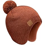 Baby Beanies, Baby Hats for Boys, Girls - Cute Toddler Winter Hat, Soft & Stretchy Beanies for Infant, Newborn 0-6 Months, Cozy & Warm with Earflap Muff & Pom (Clay, S)