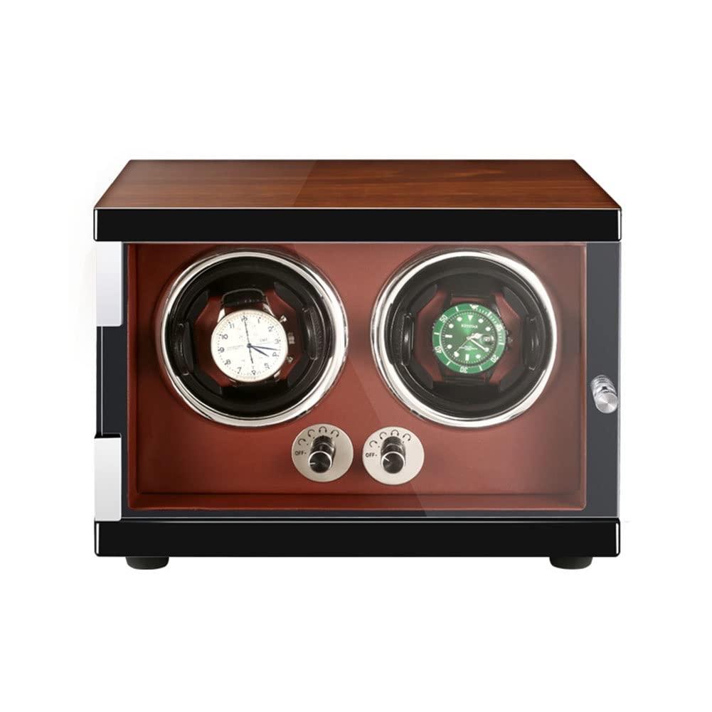 CGCSYZ Double Watch Winder Box For Automatic Mechanical Watches With Quiet Motor Self Winding Watches Shaker Spinner Wooden Watch Turner Rotator Display Case PU Leather LED Light 5 Modes (Brown)