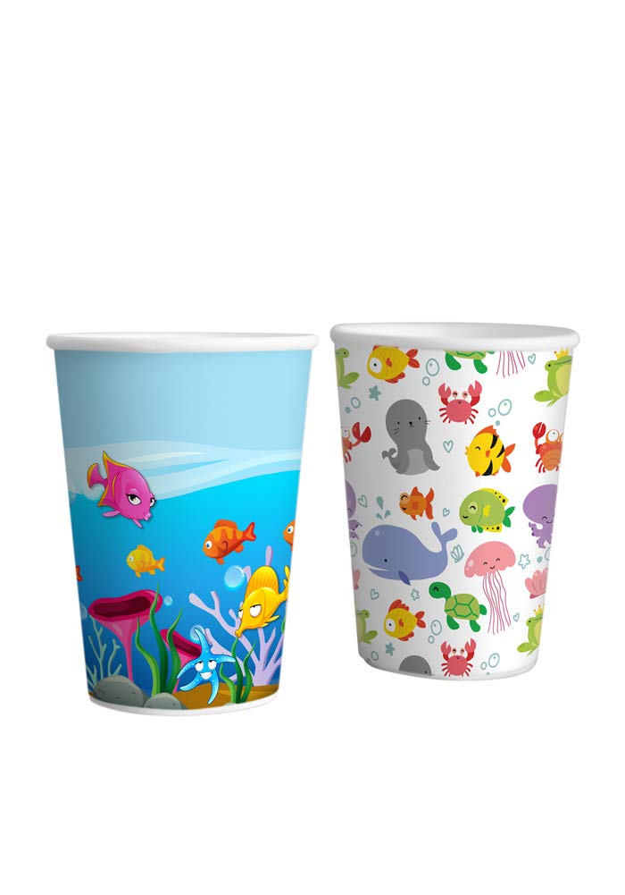 Pack of 20 Whale Or Under The sea Theme Blue Paper Cups |Underwater Theme Party Supplies