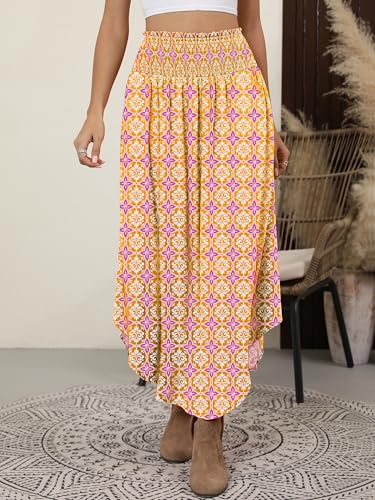 Image of ANRABESS Women's Maxi Skirts Summer Boho Floral High Waisted Flowy Swing Pleated Beach Long Skirt with Pockets