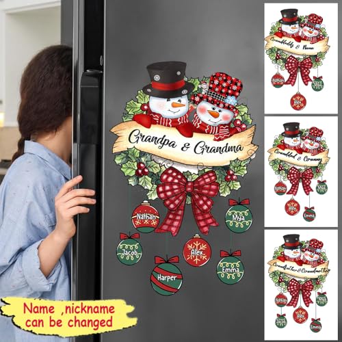 Personalized Snowman Grandpa & Grandma Refrigerator Decal with Custom Grandkids' Names - Festive Christmas Sticker Gift for Grandparents - Image 4