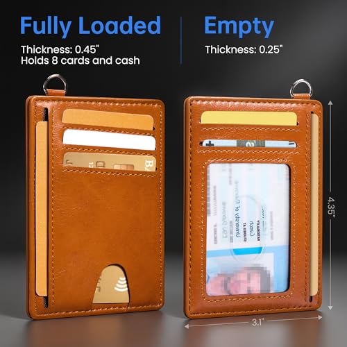 Image of Mayski Slim Wallet, Credit Card Holder for Women, Minimalist Front Pocket RFID Blocking Card Cases, Small Wallet Women Men(Oiled Wax Brown)