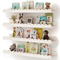 Nursery Book Shelves, 4-Pack White Floating Shelves for Wall Kids, Scalloped Shelves, Wall Book Shelves for Bedroom Kids, Toddler Room, Baby Room, Nursery Decor