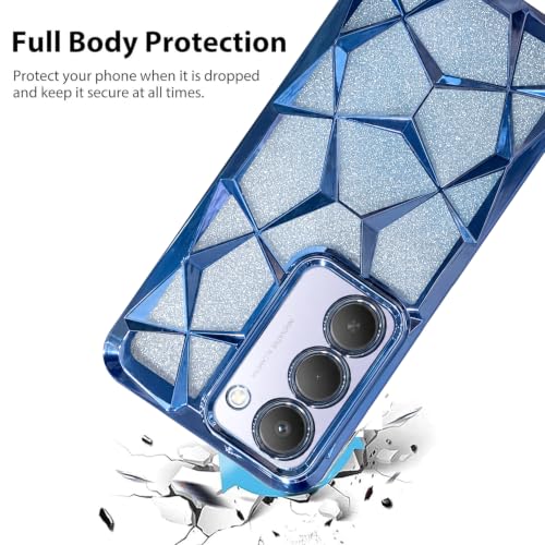 Image of VONZEE Gradient Glitter Case for Redmi 15, Luxury Electroplated 3D Cube, Diamond Bling Shiny Soft TPU Clear Shockproof Women Girls Protective Phone Cover (Sierra)