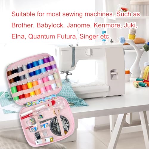 Image of Sewing Kit with Case Portable Sewing Supplies for Home Traveler, Adults, Beginner, Emergency, Contains 18 Sewing Thread, Scissors, Needles, Measure etc,Black (Blue Flowers)