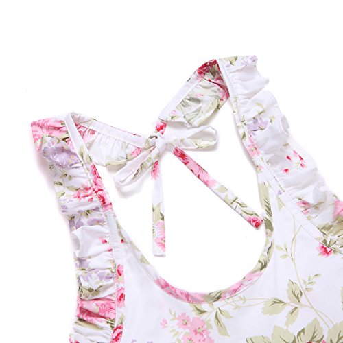Flofallzique Floral Girls Dress Wedding Party Casual Toddler Sundress Ruffle Sleeves(4, White)