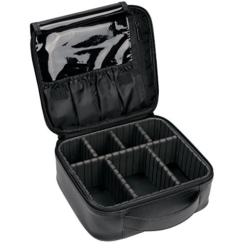 VASKER Makeup Case Travel Makeup Bags Organizer for Women Professional Leather Cosmetic Bag Train Case Box Storage Black Portable Brush Holder with Adjustable Divider Gift for Girl Women