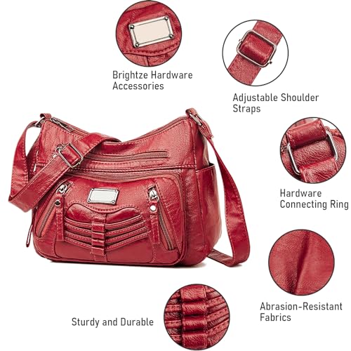 Image of WITERY Crossboby Bag for Women - Soft PU Leather Multi-Pocket Shoulder Bag Handbag with Adjustable Strap