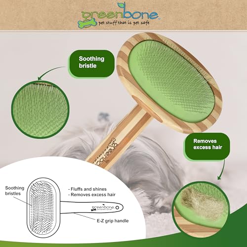 Image of Greenbone Pet Spa Slicker Brush - All-Natural Bamboo Pet Grooming Tool - Entirely Made from Sustainable Bamboo for Dogs & Cats.