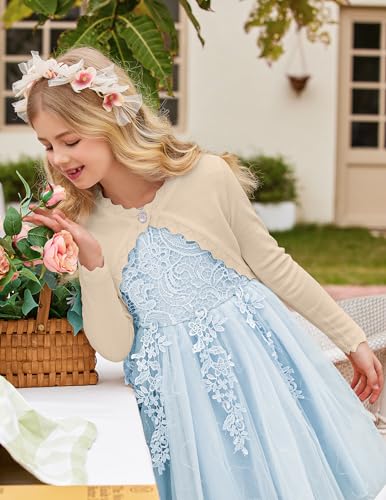 Image of Arshiner Girls Open Front Bolero Shrug Kids Long Sleeve Cropped Elegant Cardigan Knit Sweater