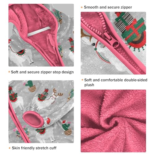 OTVEE Christmas Llama Alpaca Cactus Kids Hoodie Jacket Fall Spring Full Zip Warm Outwear Coat3