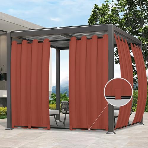 Image of Easy-Going Outdoor Curtains for Patio 1 Panel, 54x108 inch, Terra Red | Waterproof, Windproof, Weatherproof Privacy Outdoor Curtains for Cabanas Porches and Pergolas, Grommet Top and Tab Bottom