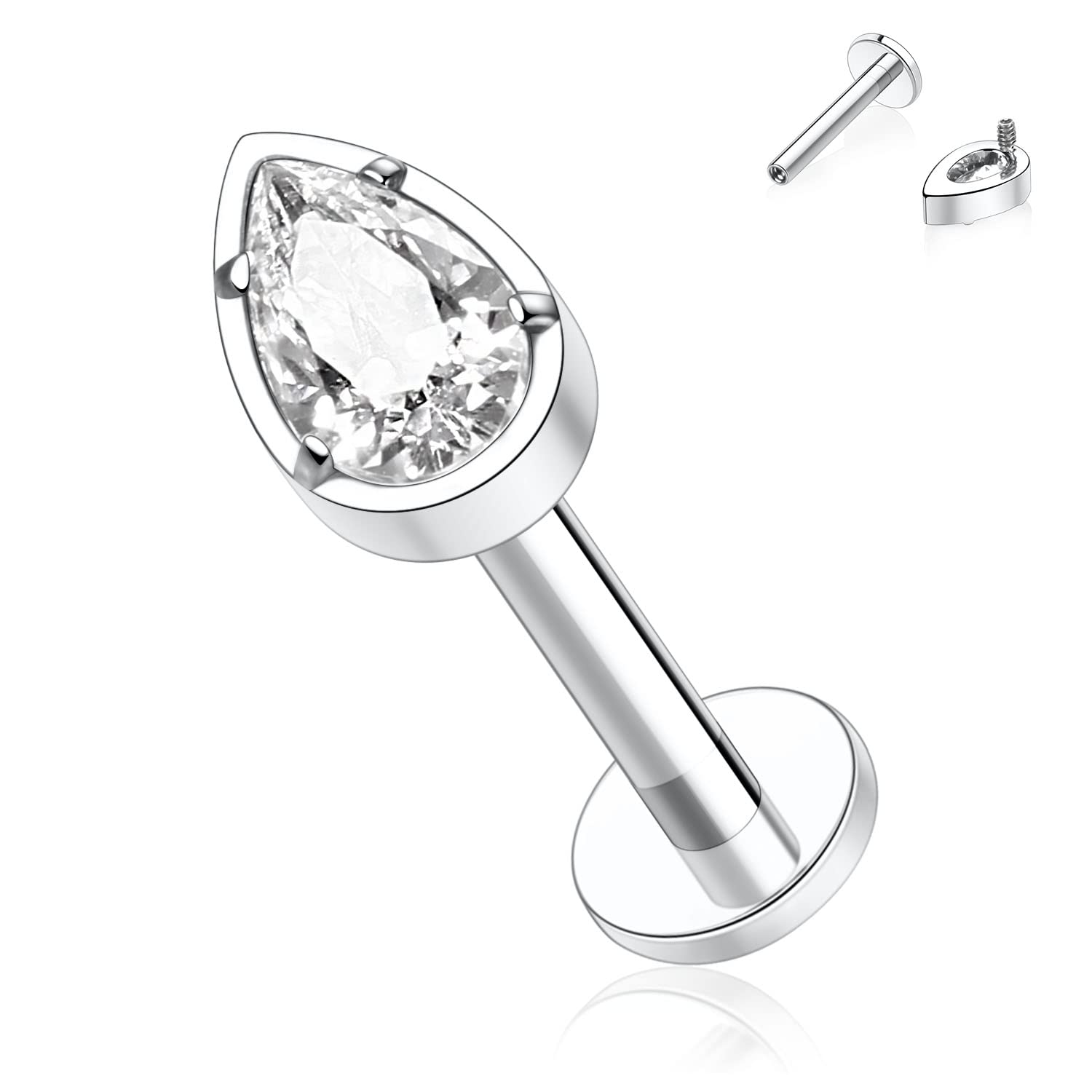 AROWRO 16G Labret Studs Lip Rings G23 Titanium Monroe Lip Piercing Jewelry Internally Threaded Helix Tragus Cartilage Conch Earring Women Girls Piercing Jewelry CZ Opal — view 9