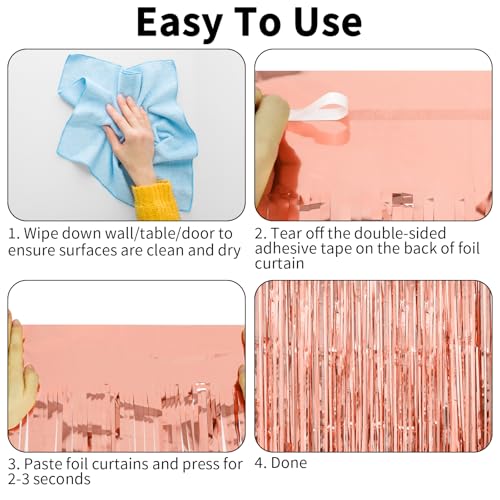Image of Thicken Rose Gold Tinsel Backdrop 2 Pack 3.3 x 6.6 FT, Foil Fringe Curtains, Birthday Decorations for Women Girls, Bachelorette Bridal Shower Decorations