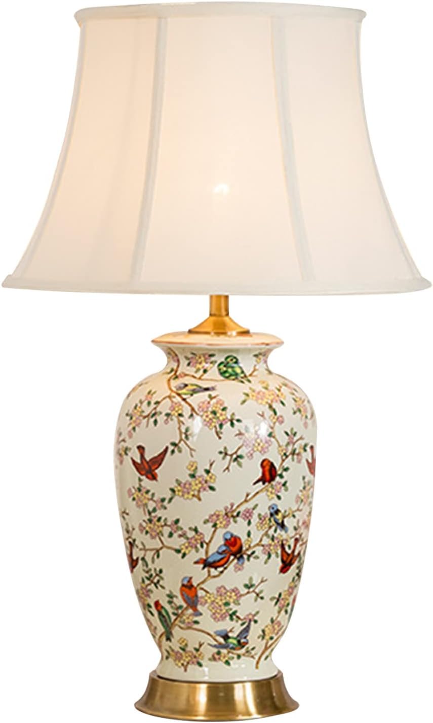 SANBDDLYY 27'' Rustic Farmhouse Ceramic Table Lamp - Elegant Chinese Flower Porcelain Design for Bedroom, Living Room, and Entryway