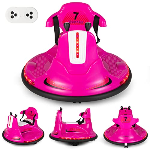 COSTWAY Auto-Tamponneuse Electrique Enfants avec Télécommande 2.4G,Voiture Tournante Bébé 360°avec Lumières LED Colorées, Vitesse 3-6 Km/H, Contours...