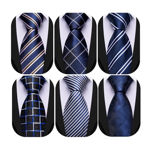 Image of Barry.Wang Mens 6 PCS Ties Silk Striped Paisley Check Floral Necktie Silky Woven Wedding Business Party Ties 3.34 inch