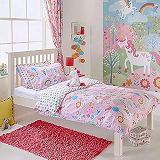 Riva Paoletti Kids Unicorn Toddler Duvet Set - 1 X Pillowcase Included - Pink And White - Reversible Design - Machine Washable - 120 X 150cm (47" X 59" Inches) - Designed In The UK