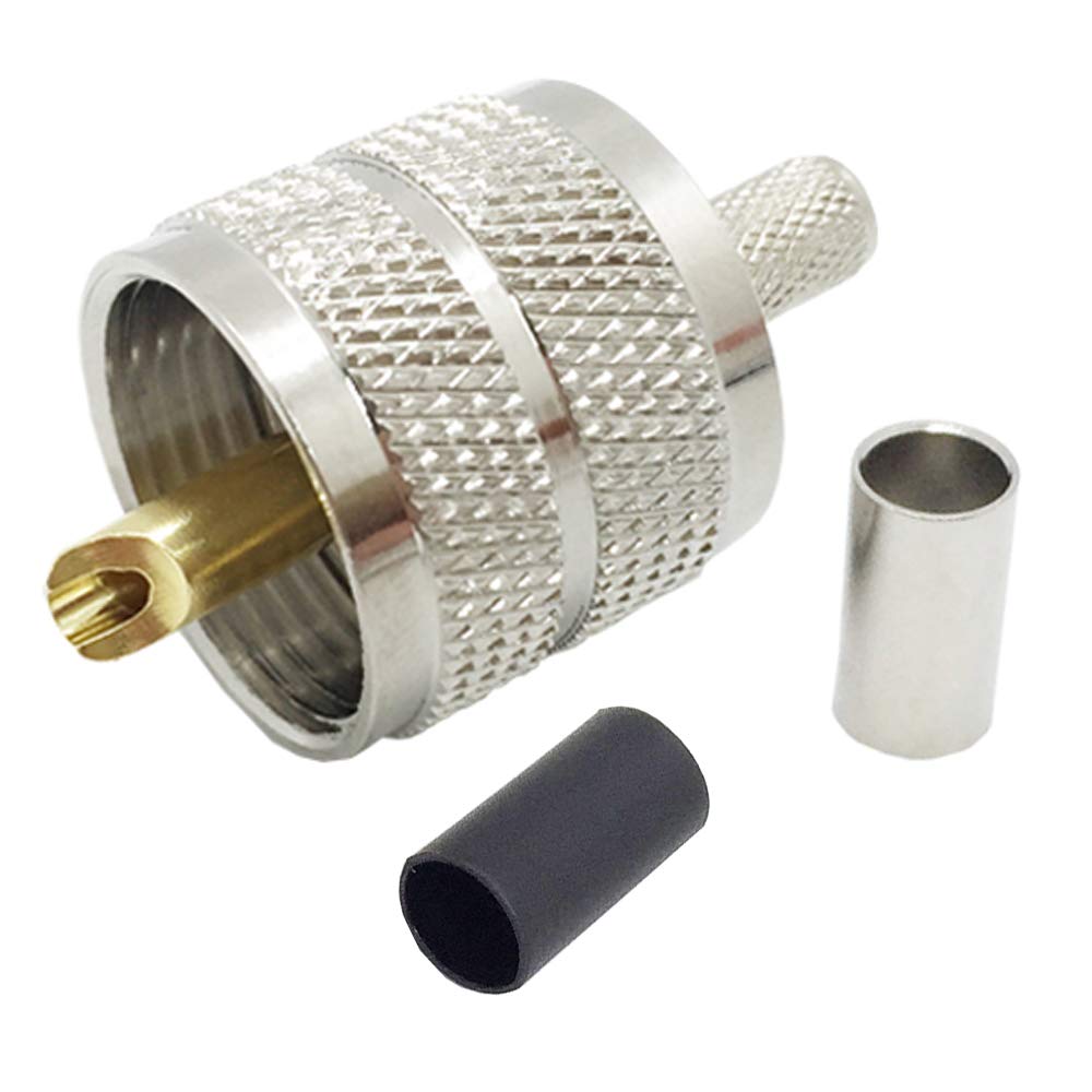 Deizang Come-buy Pack of 5 UHF PL259 PL-259 SO239 Male-Plug Crimp RF Connector with Coax Cable Compatiable with Ham Radio UHF-C-J3