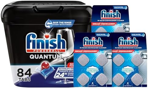 Bundle of Finish - Quantum - 84ct - Dishwasher Detergent + Finish In-Wash Dishwasher Cleaner Tabs - 3 Count (Pack of 4) Dishwasher Care Tabs, Hygienically Cleans Hidden Grease image 2