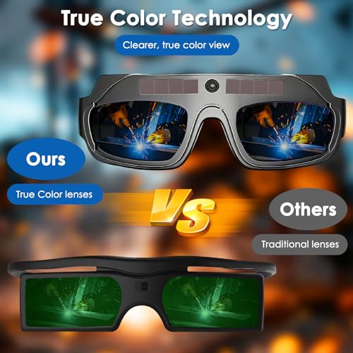 Image of Welding Glasses Auto Darkening, True Color Solar Welding Goggles with Adjustable Eye Legs, Welding Safety Glasses Eyes Protective with 10 Replacement PC Lens,Welder Mask Welding Helmet for TIG MIG ARC