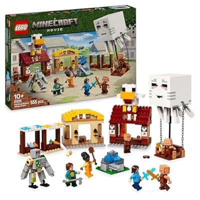 LEGO Minecraft Angriff des Ghast-Ballons - Gaming Spielzeug - Steves Haus 4 Minifiguren - Iron Golem Figur & explodierender Brunnen Funktion - Geschenk für Jungen Mädchen & Fans ab 10 Jahren - 21273