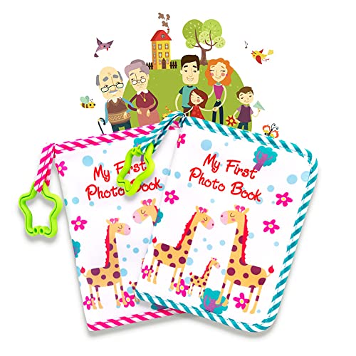 Buviagem Baby Soft Cloth Album; Baby‘s My First Photo Book For Family Memery With Safe Mirror Holds 17 Photos Pink Giraffe #TOP5