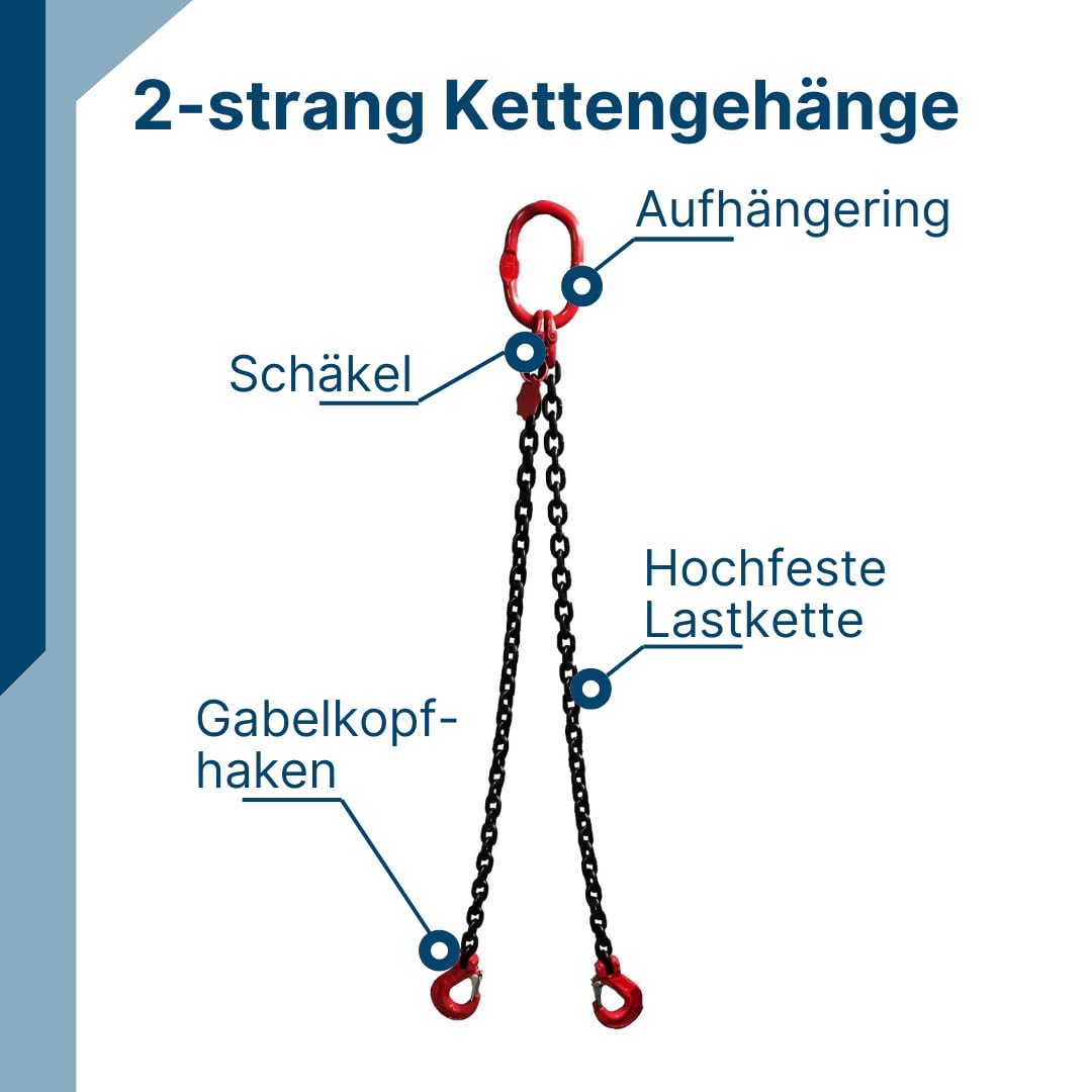 SHT 2-Strang Anschlagkette/Kettengehänge GK 8 | Kettendicke 7 mm | mit Verkürzungshaken |Tragfähigkeit: 2120 kg (0-45°) & 1500 kg (45-60°) | Nutzlänge: 3 m