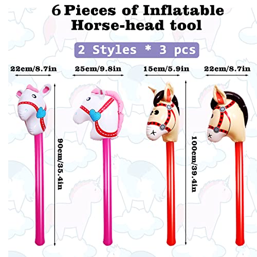 Yiphates XS-FBA-1314MIX@#WZN 6 Pcs 40 Inch Inflatable Stick Horse Colorful Horse Head Stick Balloon Horse Birthday Party Supplies Pony Stick thumb #1