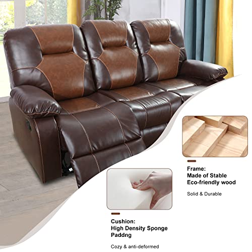 A Ainehome Living Room Furniture Couch Recliner Set With Console Storage Recliner Sofa And Loveseat Chair Sets Couch For Living Room(C-Brown Leather,Sofa) #TOP2
