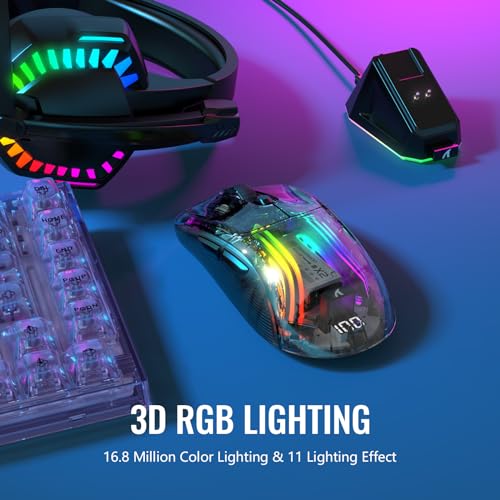 Image of ATTACK SHARK X2 Pro Wireless Gaming Mouse with RGB Charging Dock,Tri-Mode PC Gaming Mice 2.4G /Bluetooth /Wired,Noiseless Mouse RGB Backlit,Transparent Shell,PixArt 3212 4000 DPI,for Win /MAC,Black