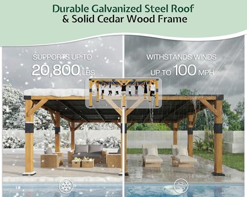 Jocisland 20' x 20' Cedar Wood Gazebo with Sloped Galvanized Steel Roof - Image 4