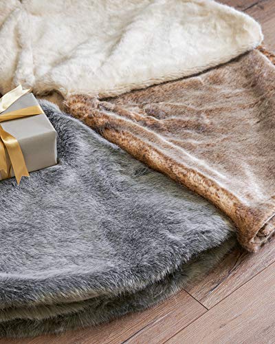 Balsam Hill Lodge Faux Fur Tree Skirt, 72 inches, Ivory White