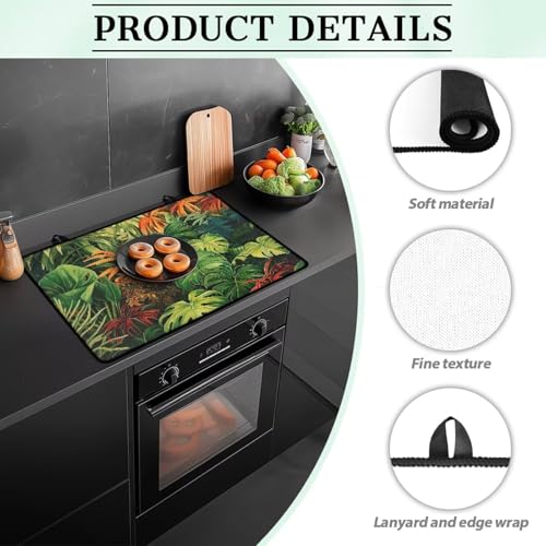 Image of Tropical Leaf Top Cover for Electric Stove, 30 x 21 Inch Stove Top Protector, Wear Resistant Ceramic Glass Electric Stove Top Cover, Anti-Slip Insulation Pad for Glass Stove Top Protector