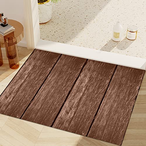 GUBIYU Vintage Brown Wooden Area Rugs Runner Anti-Fatigue Bath Rugs for Floor,Farmhouse Rustic Wood Themed Cushioned Kitchen Runner Rug Mat Stain Resistant Easy Wipe Clean Bathroom Rugs 23.6x35.4 Inch