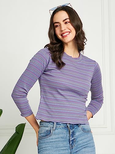 Image of Modeve Women Horizontal Stripes Striped Long Sleeves Top for Summer||Winterwear||