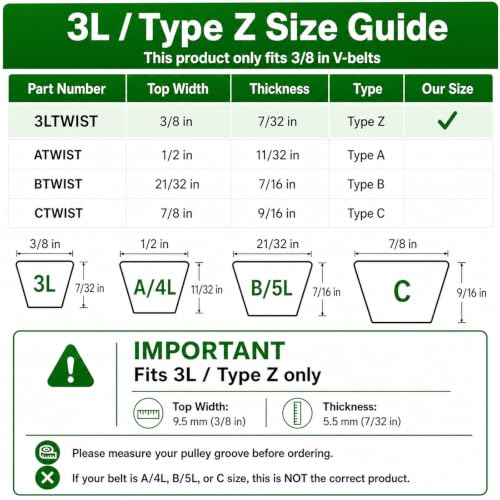 Image of 5FT Power Twist V Belt 3 /8-inch x 5 Feet Z Type, Industrial Rubber Adjustable Link Drive V-Belts for Lathes, Drill Press, Table Saws, Tractor Starter,3L Profile Green