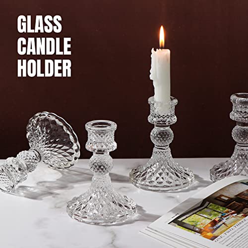 Darjen DIMOND PATTERN Candlestick Holders Set,12Pcs 4 Inch H Taper Candle Holders Bulk, Clear Glass Candle Holders thumb #1