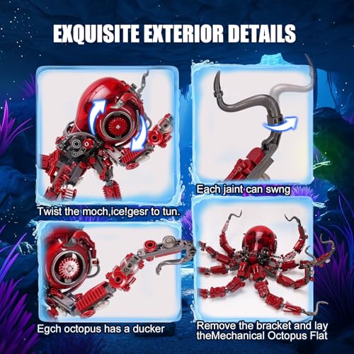 Mechanical Oktopus Klemmbausteine Bausteinen.Kompatibel Mit Lego Oktopus – STEM Perfekte Ozean-Moc Octopus Animal Deko für Zuhause/Büro. Geschenk für Kinder und Erwachsene ab 8-16 882PCS