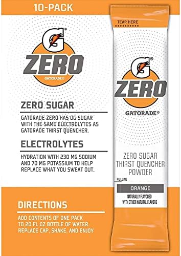 The Gatorade Gatorade G Zero, Sugar Free Powder Sticks, 0.10oz Packets (Mixes with 20 ounces of Water) 10 Pack (Orange), 20 Fl Oz (Pack of 10)